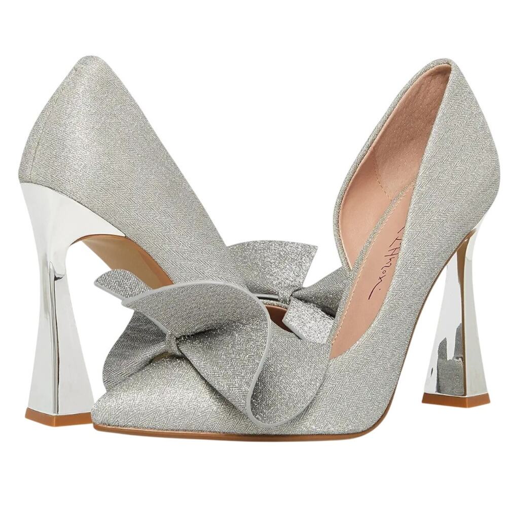 Blue by Betsey Johnson Womens Nobble High Heels Size 8 M Silver Bow NWOB
